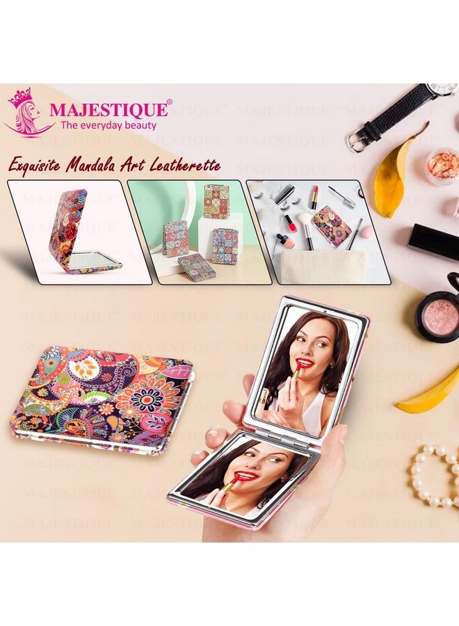 MAJESTIQUE Shimmer Square Magnifying Mirror | Compact Double-Sided 1X/2X Mirror for Makeup | Portable Folding Mirror for Women | Pocket Mirror Ideal for Purse - 1Pc/Multicolour - Image 3