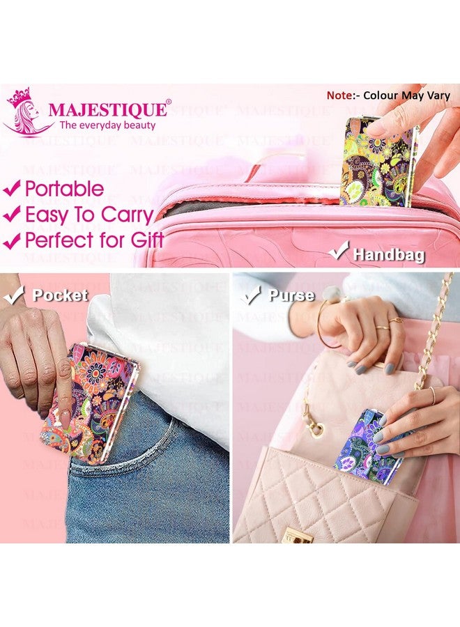MAJESTIQUE Shimmer Square Magnifying Mirror | Compact Double-Sided 1X/2X Mirror for Makeup | Portable Folding Mirror for Women | Pocket Mirror Ideal for Purse - 1Pc/Multicolour - Image 4