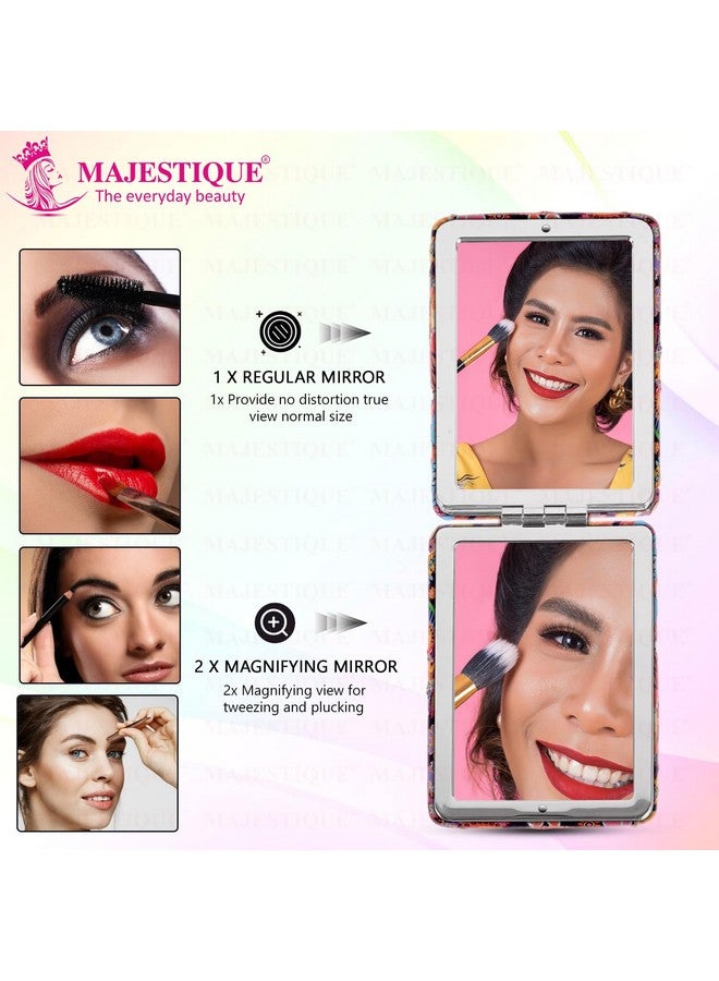 MAJESTIQUE Shimmer Square Magnifying Mirror | Compact Double-Sided 1X/2X Mirror for Makeup | Portable Folding Mirror for Women | Pocket Mirror Ideal for Purse - 1Pc/Multicolour - Image 2