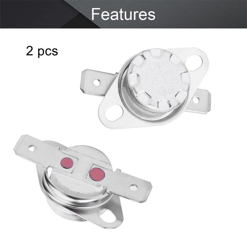 Fielect 2Pcs KSD301 Thermostat 170°C/338°F Normally Closed N.C Snap Disc Limit Control Thermal Switch Microwave Thermostat Switch Silver Tone - Image 4