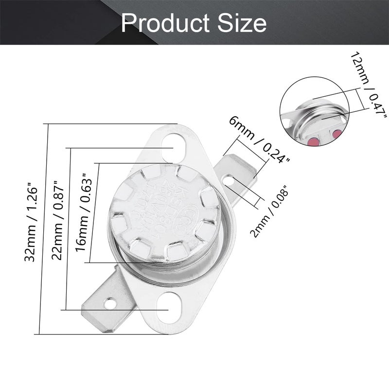 Fielect 2Pcs KSD301 Thermostat 170°C/338°F Normally Closed N.C Snap Disc Limit Control Thermal Switch Microwave Thermostat Switch Silver Tone - Image 2