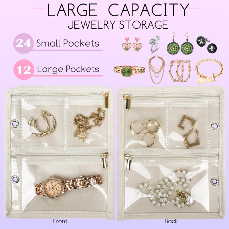 LingLingo Travel Jewelry Organizer Case,Jewelry Bags Jewelry Storage Book Binder with Clear Zipper Velvet Pouch for Traveling,Earrings, Rings, Necklace, Bracelet (White) - Image 3
