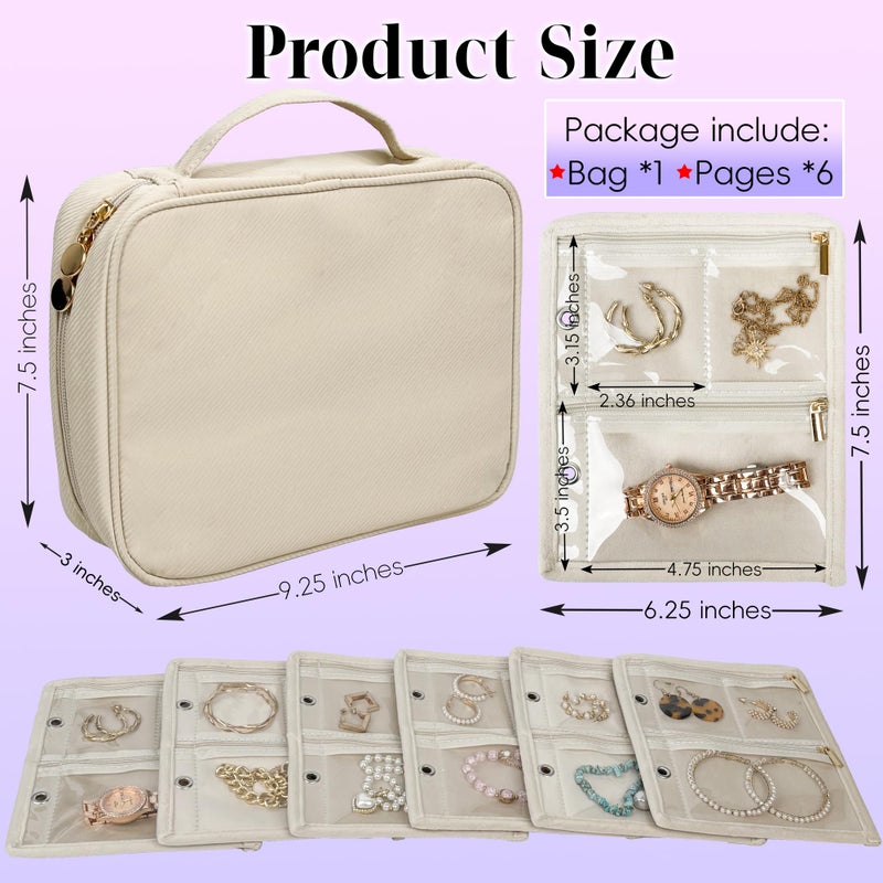 LingLingo Travel Jewelry Organizer Case,Jewelry Bags Jewelry Storage Book Binder with Clear Zipper Velvet Pouch for Traveling,Earrings, Rings, Necklace, Bracelet (White) - Image 2