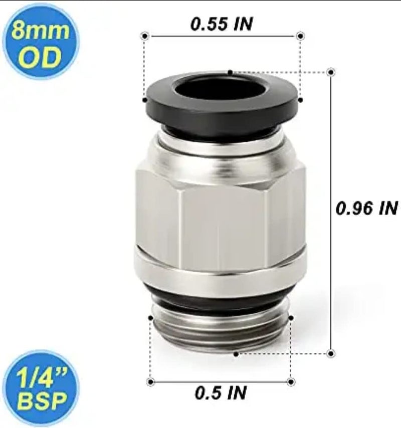 MAXAIR PNEUMATIC Push Type Connector Black head 1/4 Inch G Thread <> PU Pipe 8mm OD for Air PU Hose Easy to Connect Fitting with Sealing O Ring PCG8-02 - Image 2
