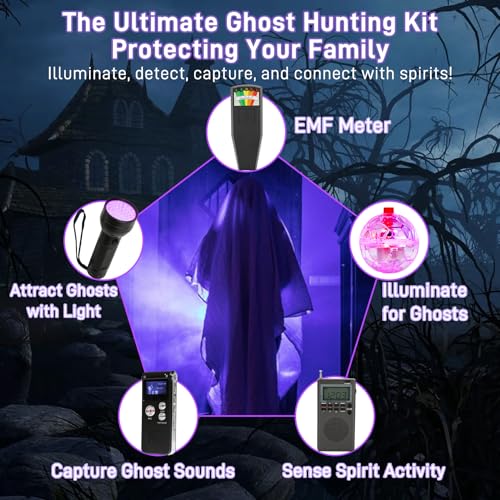 Besilo 8 Pcs Ghost Hunting Kit with 1 EMF Meter,1 EVP Recorder,1 Spirit Box,1 UV Light,3 LED Light up Cat Balls & 1 Carrying Case - Image 5