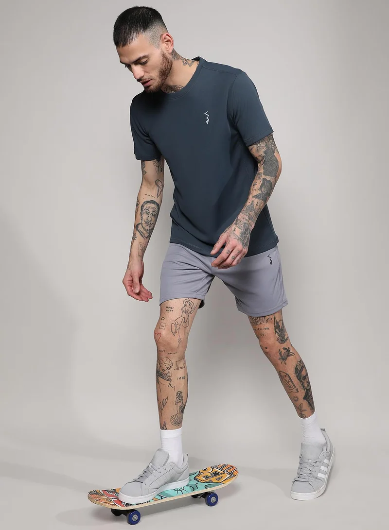 Campus Sutra Campus Sutra Men's Dark Grey Basic Activewear T-Shirt For Casual Wear | Crew Neck | Short Sleeve | Pull On Closure | Polyester Jersey T-Shirt Crafted With Comfort Fit For Everyday Wear