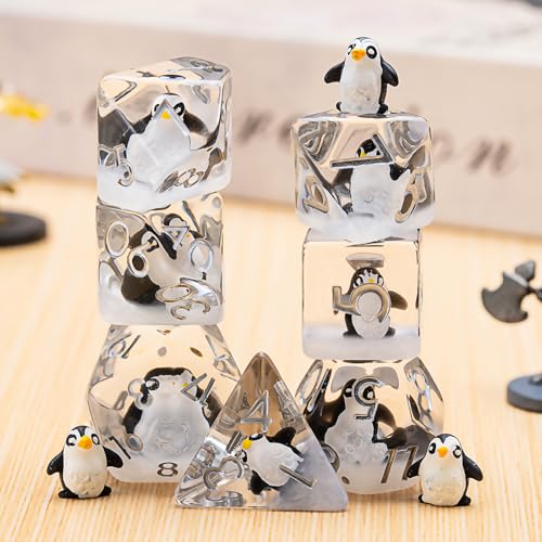 Maywin Penguin DND Resin Dice Set Polyhedral DD Dice Penguin Dice D and D for Dungeons and Dragons MTG RPG Board Games for 15 Years and Up - Image 1