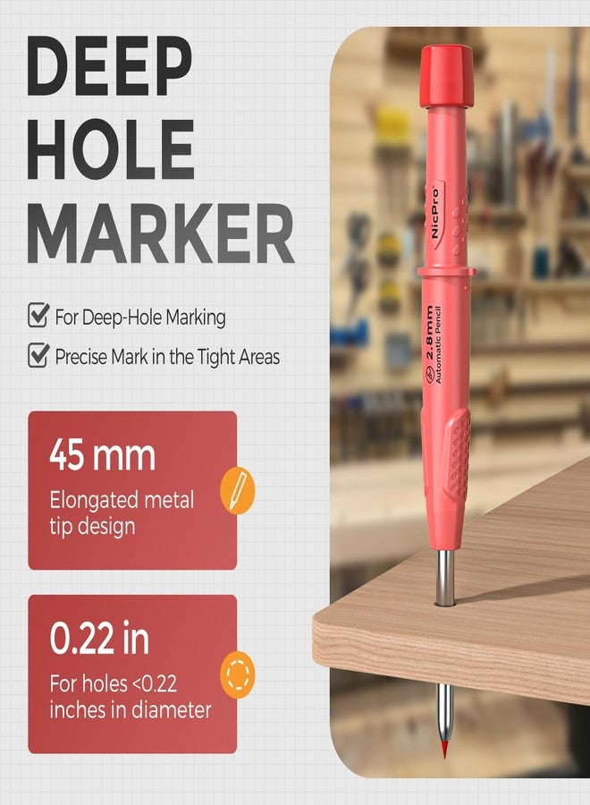Nicpro CP3000 Carpenter Pencil with Sharpener, 2 Pack Mechanical Pencils Set with 38 Refills, Deep Hole Marker for Construction, Heavy Duty Carpenter Tools for Architect Marking (Black, Red) - Image 2