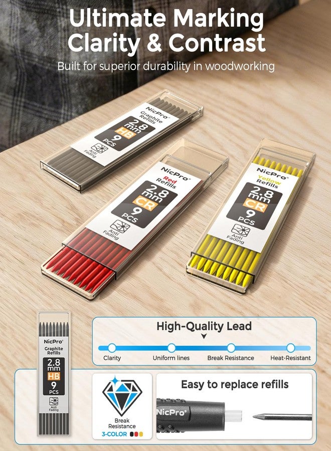 Nicpro CP3000 Carpenter Pencil with Sharpener, 2 Pack Mechanical Pencils Set with 38 Refills, Deep Hole Marker for Construction, Heavy Duty Carpenter Tools for Architect Marking (Black, Red) - Image 5