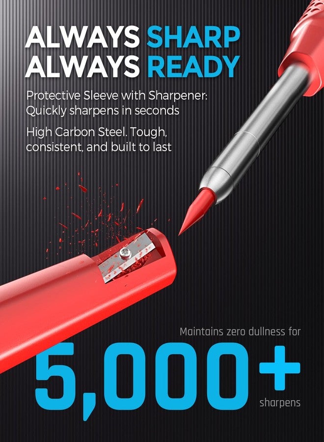 Nicpro CP3000 Carpenter Pencil with Sharpener, 2 Pack Mechanical Pencils Set with 38 Refills, Deep Hole Marker for Construction, Heavy Duty Carpenter Tools for Architect Marking (Black, Red) - Image 4
