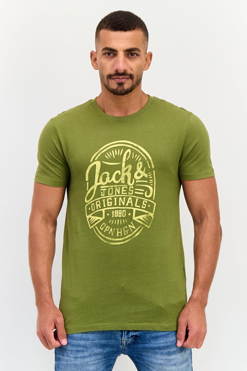 JACK & JONES Men Crew Neck Short Sleeves Graphic Print T-Shirt, Forest Green - Image 1