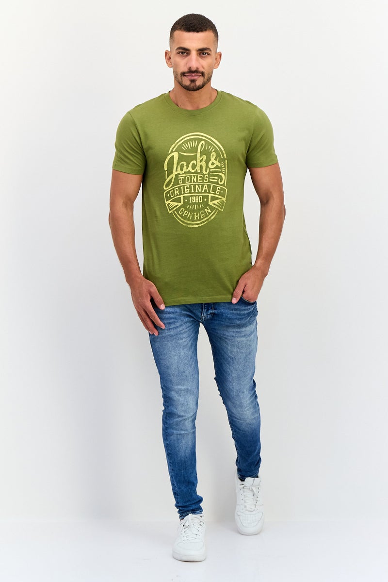 JACK & JONES Men Crew Neck Short Sleeves Graphic Print T-Shirt, Forest Green - Image 3