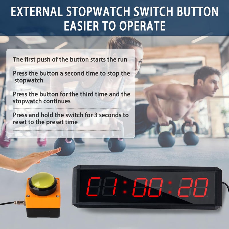 SMAHEAT Fitness Timer with Stopwatch Button, Suitable for School/exam/Home Exercise/Gym/Gym SMAHEAT Electronic Fitness Timer (1.5 inch six-Digit All-red) - Image 4