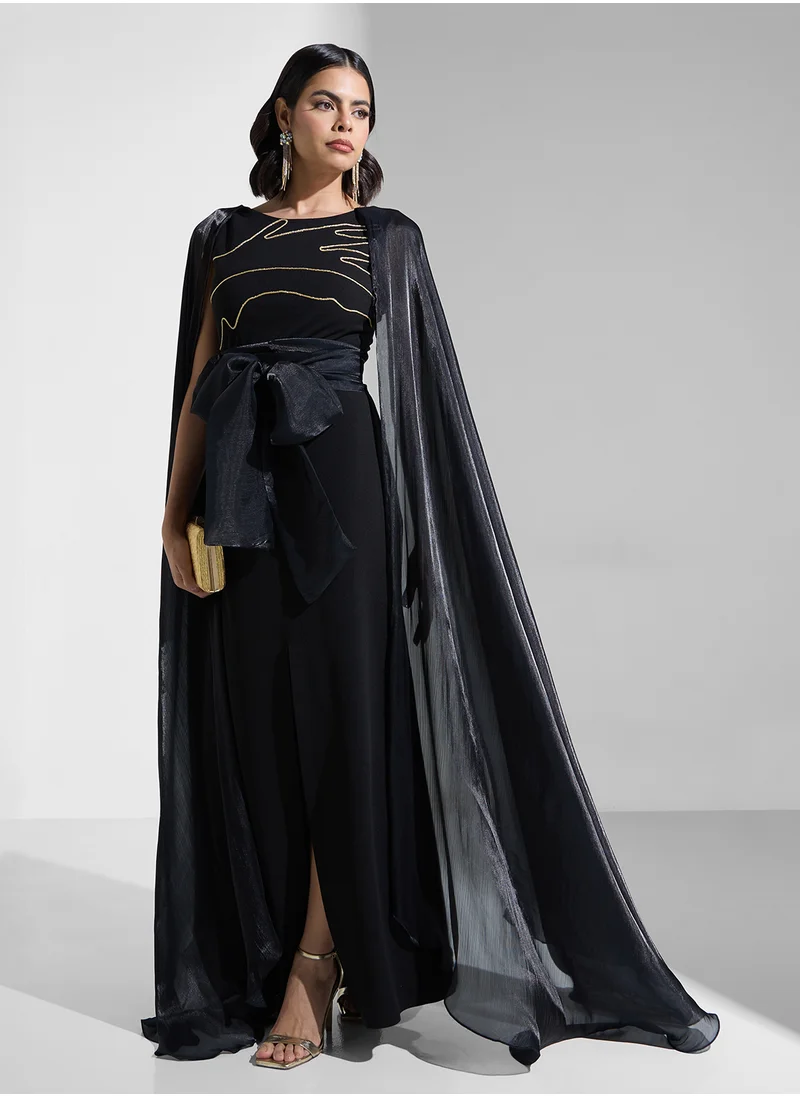 ايرا Drape Sleeve Front Slit Dress