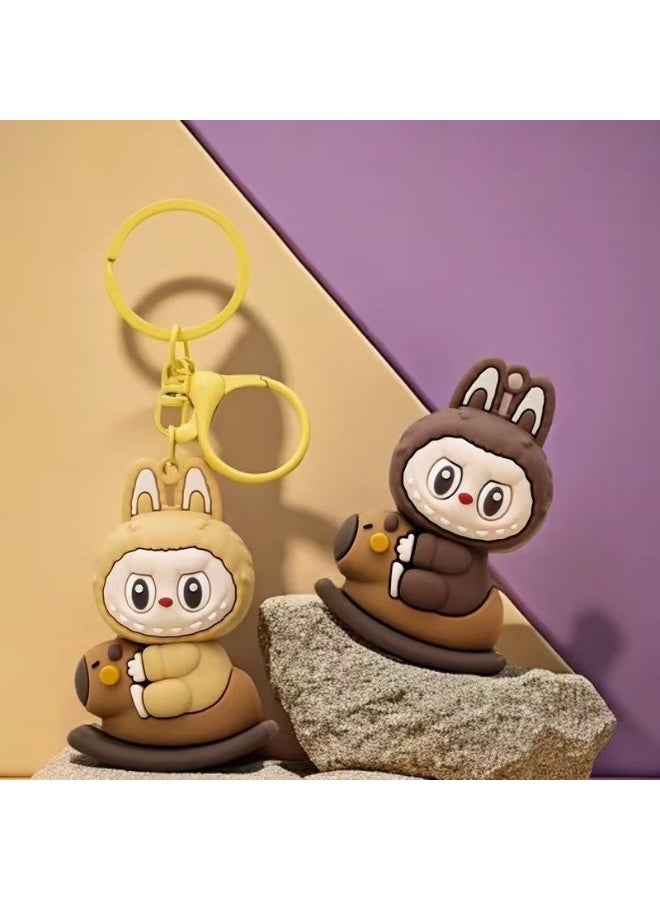 Aramu labubu Key chains, cartoon bucktoothed dolls, schoolbags, pendants, car key chains, small gifts - Image 2
