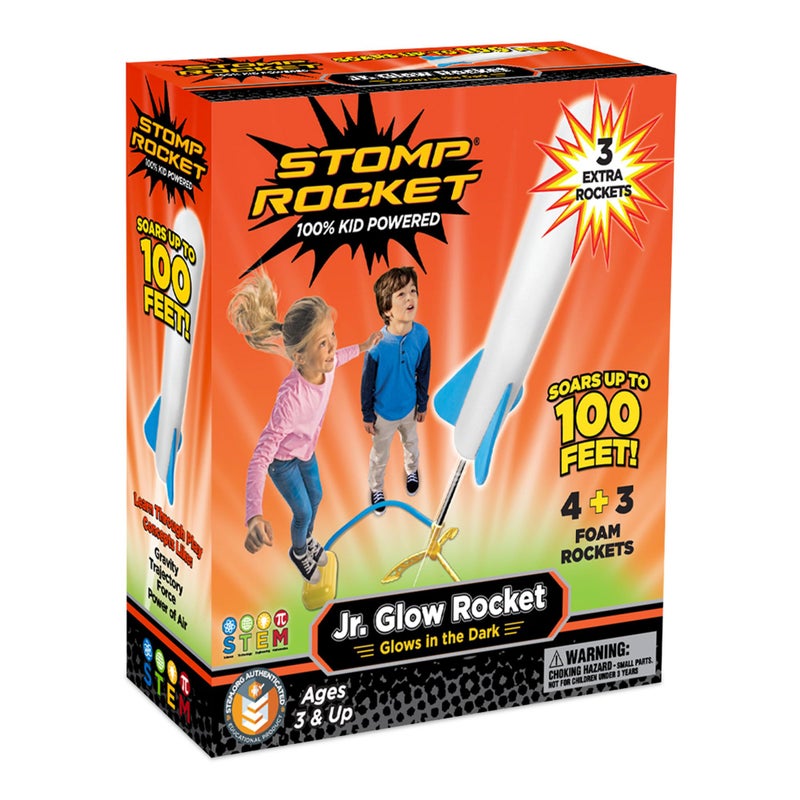 Stomp Rocket Jr Glow Rocket Launcher for Kids, 7 Rockets - Glow in The Dark Fun Backyard & Outdoor Kids Toys Gifts for Boys & Girls -Toy Soft Foam Blaster Set - Multi-Player Adjustable Launcher Stand - Image 1