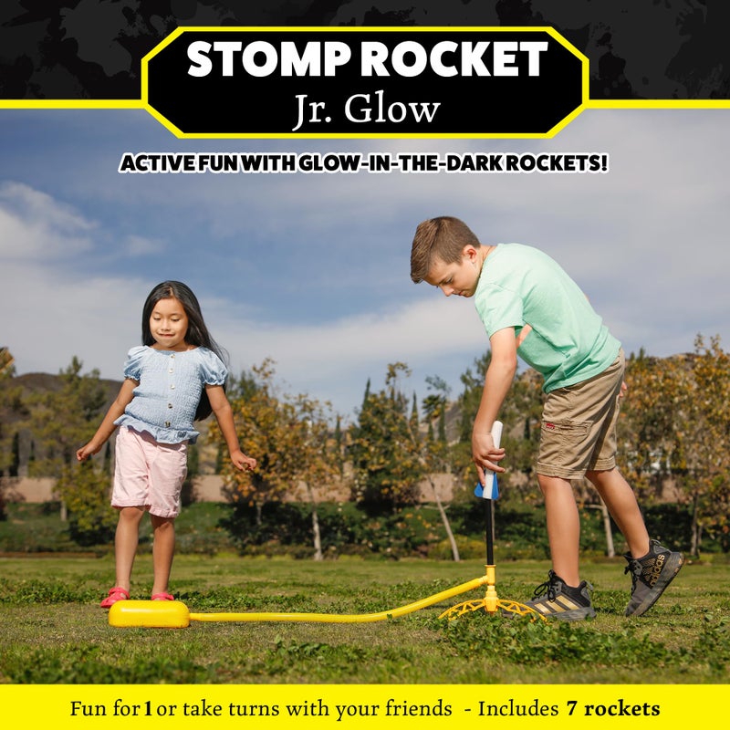 Stomp Rocket Jr Glow Rocket Launcher for Kids, 7 Rockets - Glow in The Dark Fun Backyard & Outdoor Kids Toys Gifts for Boys & Girls -Toy Soft Foam Blaster Set - Multi-Player Adjustable Launcher Stand - Image 2