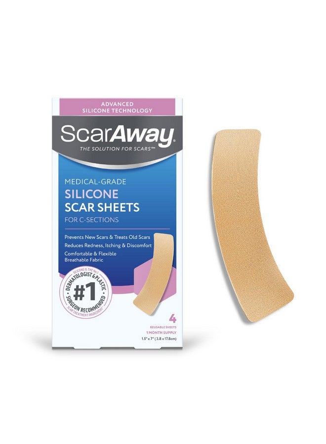 ScarAway Advanced Silicone Scar Sheets for C-Section, Reusable Strips (1.5” x 7”) for Hypertrophic and Keloid Scars from C-Section & Other Surgeries, 4 Sheets - Image 1