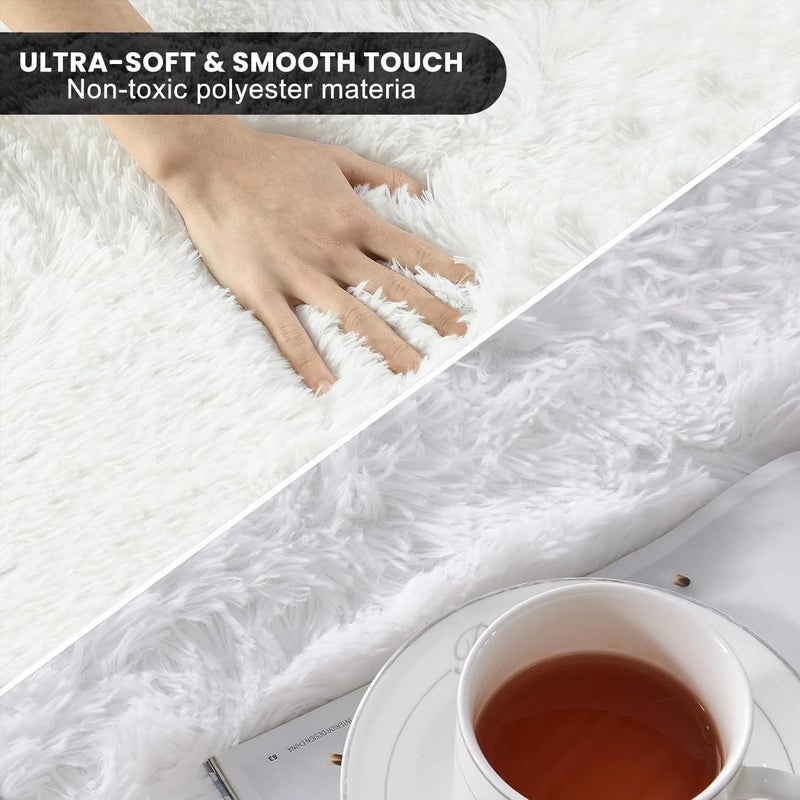 LIODUX Ultra Soft Indoor Modern Area Rugs Fluffy Living Room Carpets for Children Bedroom Home Decor Nursery Rug, Washable Furry Throw Rugs (White, 200 x 300 CM) - Image 3