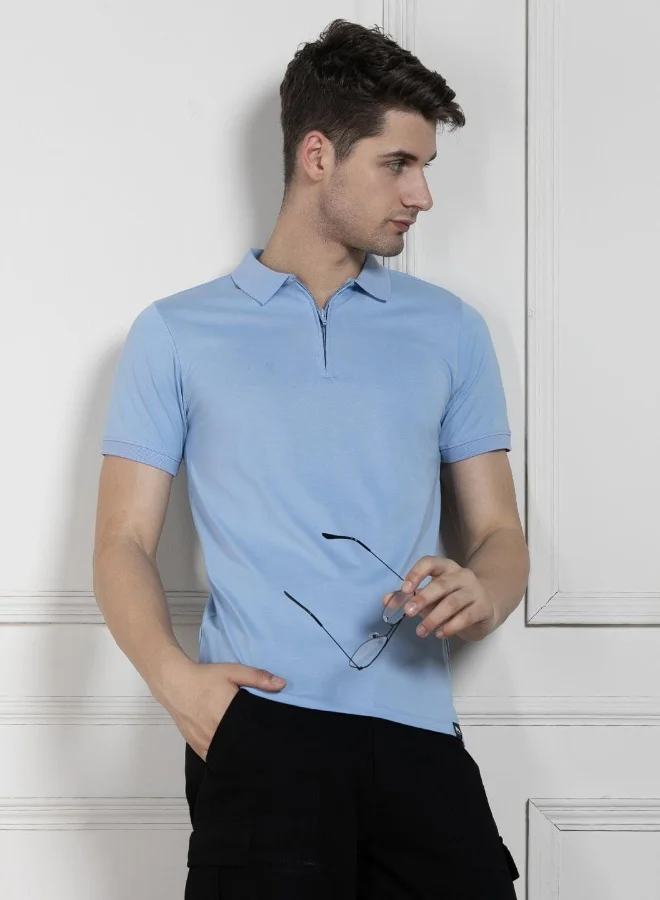 Dennis Lingo Men's Light Blue 100% Cotton Solid Pattern Regular Fit T-Shirt