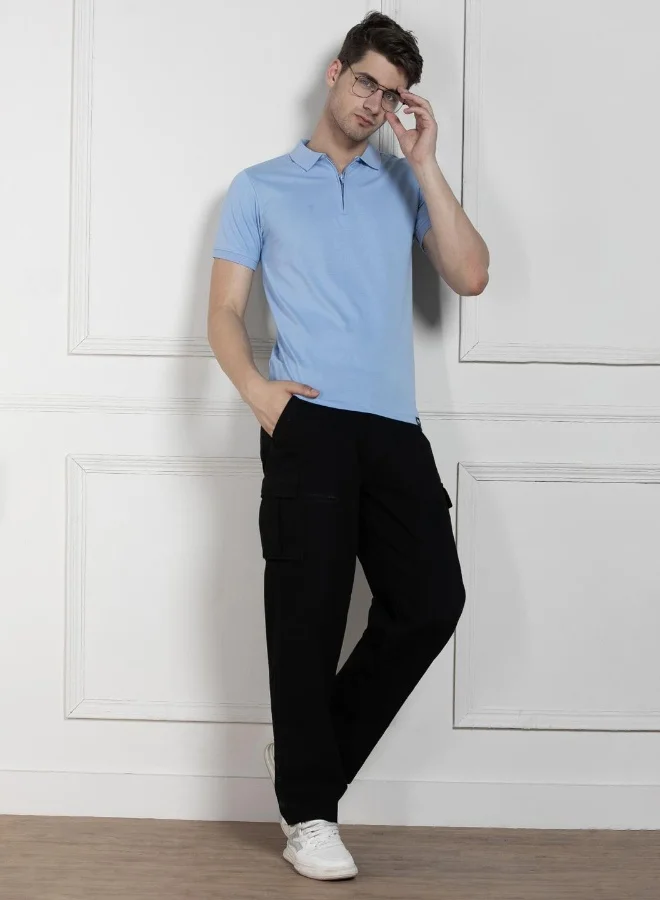 Dennis Lingo Men's Light Blue 100% Cotton Solid Pattern Regular Fit T-Shirt