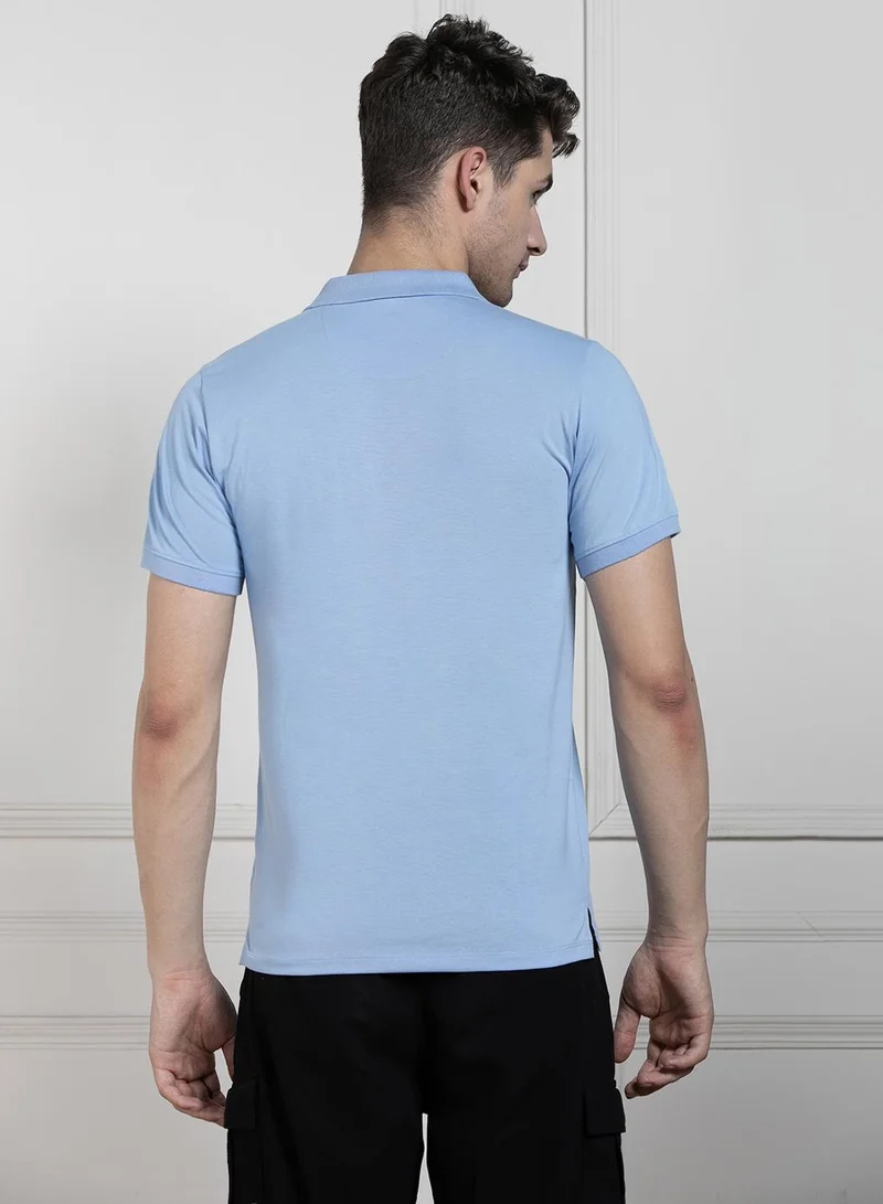 Dennis Lingo Men's Light Blue 100% Cotton Solid Pattern Regular Fit T-Shirt