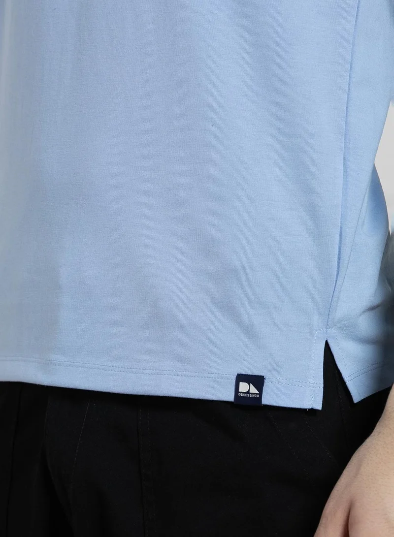Dennis Lingo Men's Light Blue 100% Cotton Solid Pattern Regular Fit T-Shirt