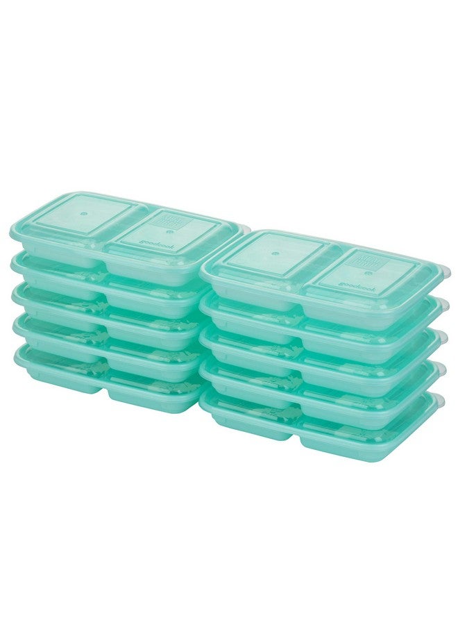 GoodCook Meal Prep Rectangle Snack Containers, 10 Pack, Light Blue, BPA-Free, Reusable 3-Compartment, Portable Snack Box, Microwave & Freezer Safe, with Lids for Portion Control - Image 1