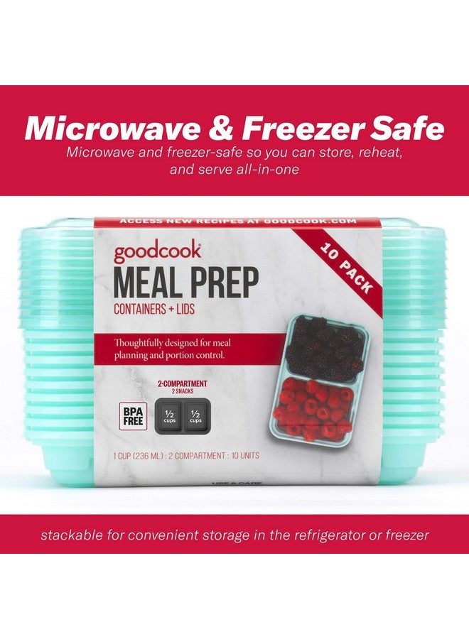 GoodCook Meal Prep Rectangle Snack Containers, 10 Pack, Light Blue, BPA-Free, Reusable 3-Compartment, Portable Snack Box, Microwave & Freezer Safe, with Lids for Portion Control - Image 5