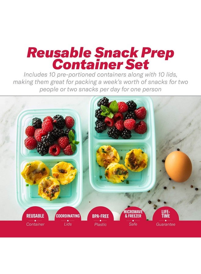 GoodCook Meal Prep Rectangle Snack Containers, 10 Pack, Light Blue, BPA-Free, Reusable 3-Compartment, Portable Snack Box, Microwave & Freezer Safe, with Lids for Portion Control - Image 3