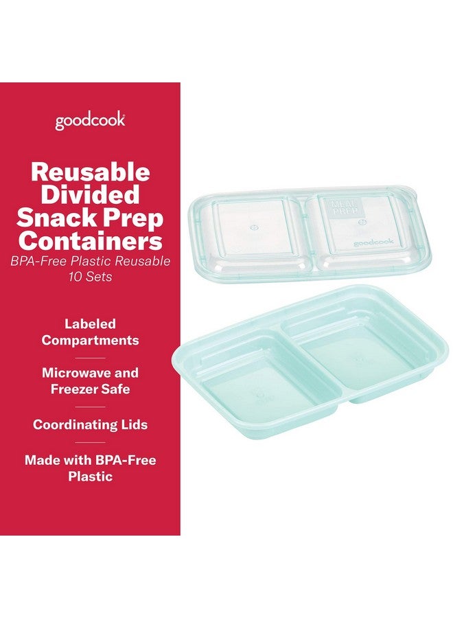 GoodCook Meal Prep Rectangle Snack Containers, 10 Pack, Light Blue, BPA-Free, Reusable 3-Compartment, Portable Snack Box, Microwave & Freezer Safe, with Lids for Portion Control - Image 2