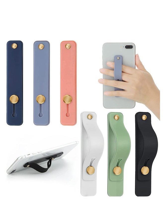 6 Pcs Telescopic Type Back Pasting Phone Grip Strap Holder, Portable Universal Phones Soft Silicone Waterproof Finger Loop, Steady Alloy Buckle Phone Kickstand  - Image 1
