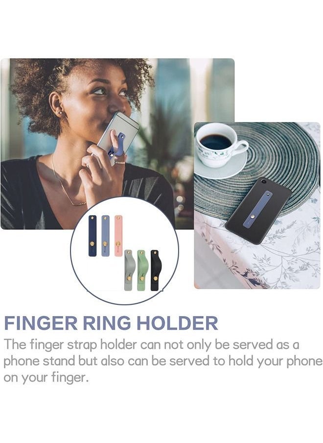 6 Pcs Telescopic Type Back Pasting Phone Grip Strap Holder, Portable Universal Phones Soft Silicone Waterproof Finger Loop, Steady Alloy Buckle Phone Kickstand