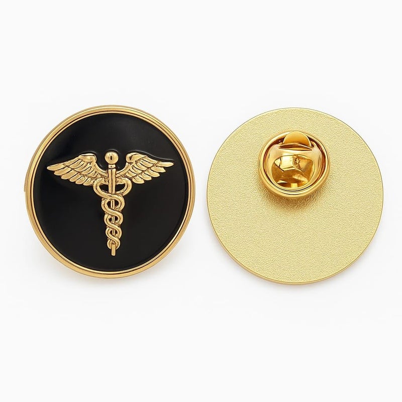 CUFFLINKS -Doctor Symbol Formal Round Black and Gold Cuff Link and Tie Pin Set with Doctor Insignia for Men and Women & (Gift Packing Best Frind) - Image 2