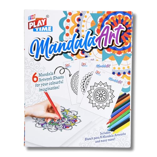 Fun4you Fun Play Time Mandala Art Kit for Kids – 6 Mandala Artwork Sheets with Sketch Pens | DIY Art & Craft Kit | Colouring Activity Set for Kids Girls Boys | Creative Drawing & Painting Gift Set - Image 1