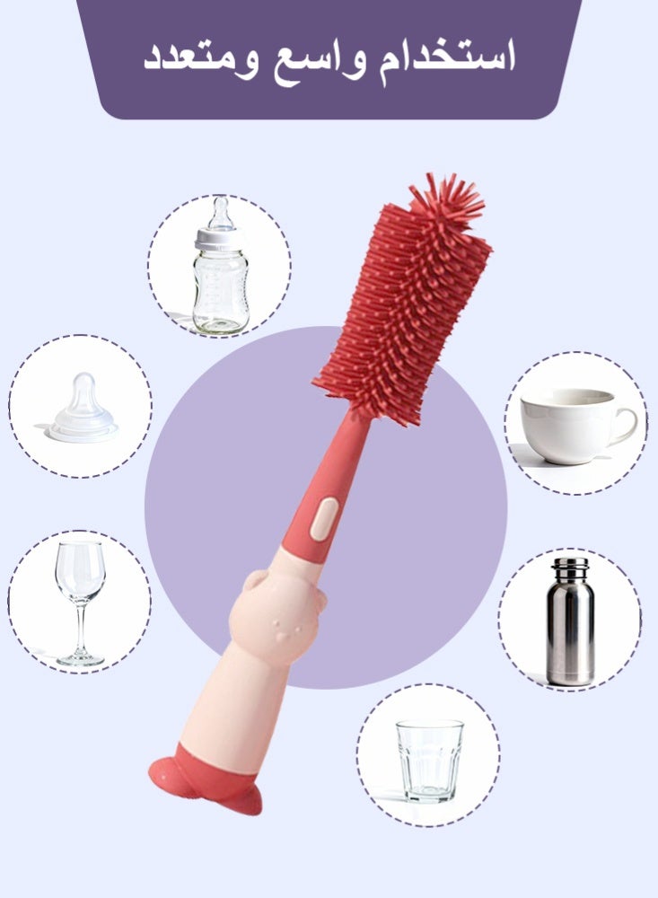 بي بي مور فرشاة سيليكون لتنظيف زجاجات الأطفال 4 في 1 مع رأس إسفنجي قابل للاستبدال وحامل – طقم فرش تنظيف الزجاجات ومصاصات الرضاعة والشفاطات، خالٍ من BPA، لون أحمر - Image 5