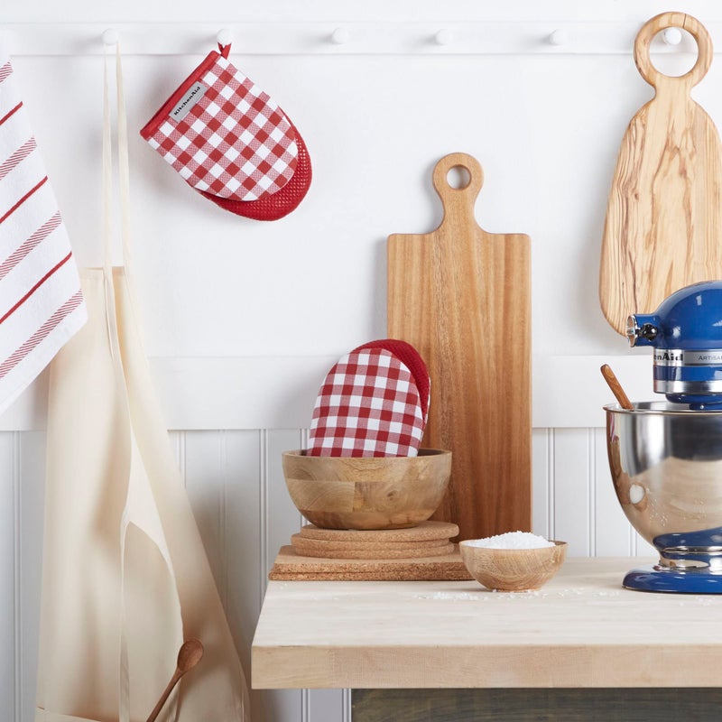 KitchenAid KitchenAid Gingham Cotton Mini Oven Mitt 2-Pack Set, Passion Red, 5.5"x8"  - Image 2