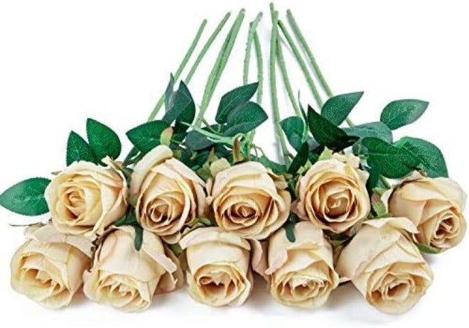Flojery 10pcs Artificial Rose Flowers Long Stem Fake Silk Roses for DIY Wedding Bouquet Table Centerpiece Home Decor (Light  Pink) - Image 4