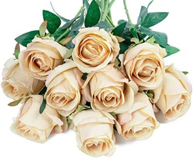 Flojery 10pcs Artificial Rose Flowers Long Stem Fake Silk Roses for DIY Wedding Bouquet Table Centerpiece Home Decor (Light  Pink) - Image 5