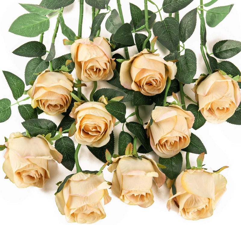 Flojery 10pcs Artificial Rose Flowers Long Stem Fake Silk Roses for DIY Wedding Bouquet Table Centerpiece Home Decor (Light  Pink) - Image 2