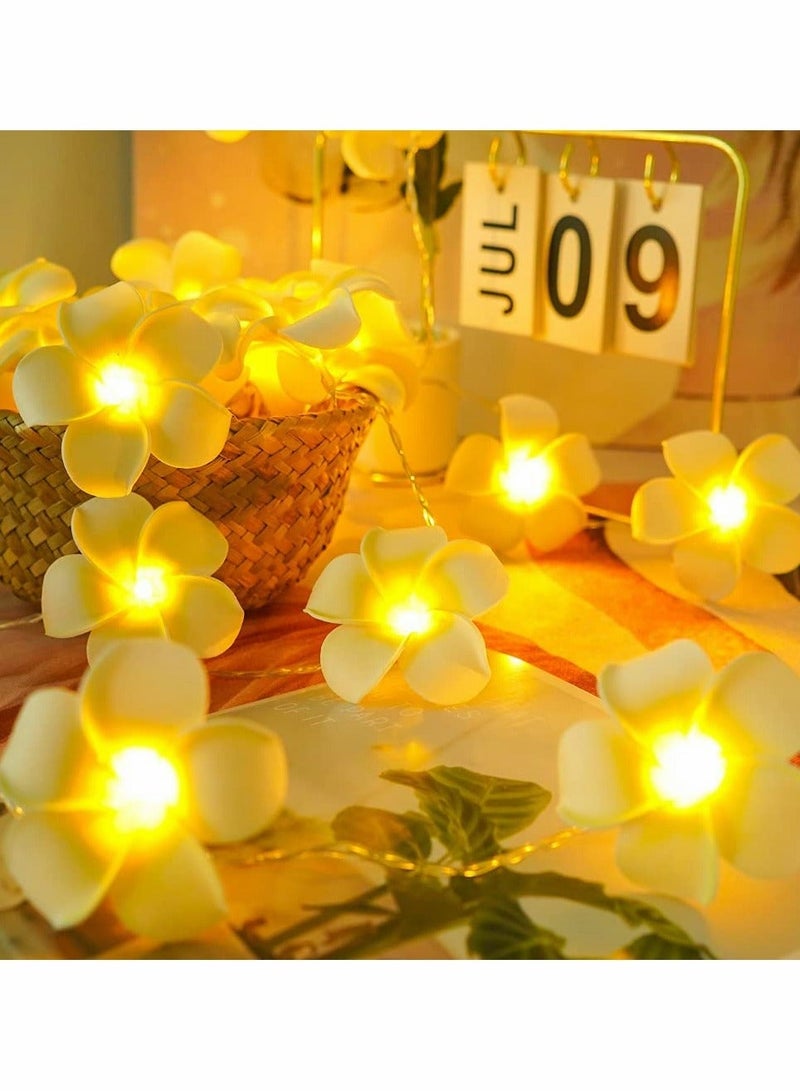 LED Artificial Plumeria Flower String Lights Hawaiian Foam Light 3AA USB Powered Fairy for Bedroom Birthday Wedding Beach Party