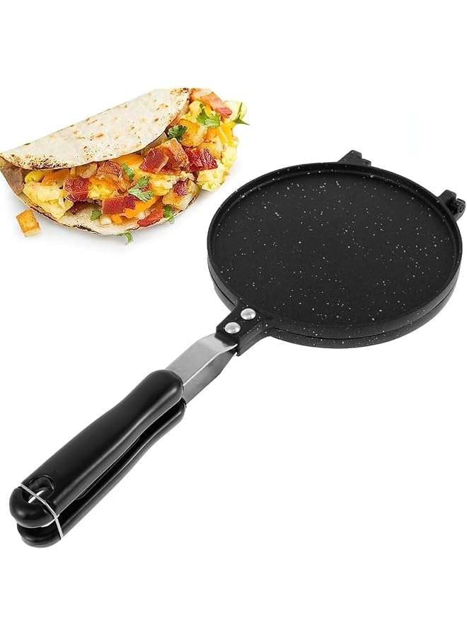 NALACAL مقلاة مزدوجة الجوانب، مقلاة ضغط التورتيلا، صانعة جبن مشوي غير لاصقة، مكابس بانيني لصنع الساندويتشات، مقلاة شواء قلابة من الألومنيوم بمقبض من الباكليت، مقلاة شواء للوجبات الخفيفة والفطائر والوافل للاستخدام المنزلي - Image 1