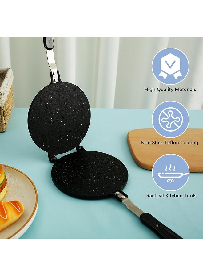 NALACAL مقلاة مزدوجة الجوانب، مقلاة ضغط التورتيلا، صانعة جبن مشوي غير لاصقة، مكابس بانيني لصنع الساندويتشات، مقلاة شواء قلابة من الألومنيوم بمقبض من الباكليت، مقلاة شواء للوجبات الخفيفة والفطائر والوافل للاستخدام المنزلي - Image 3