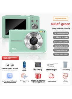 Generic Card Camera Student Digital Photography Vlog Beginner-Level Small Carry-on High Definition Travel Girl Replaces CCD-Body Color: Green/64g Card  - Image 1