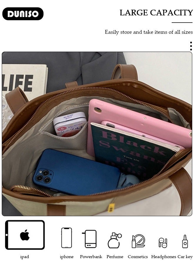 DUNISO Women's Tote Bags, PU Leather Handbags,Fashion Shoulder Bags Commuter Bag Large-Capacity Premium Textured Tote Bag with Zipper,for Casual Business Shopping Travel Work for Girl Lady - Image 3