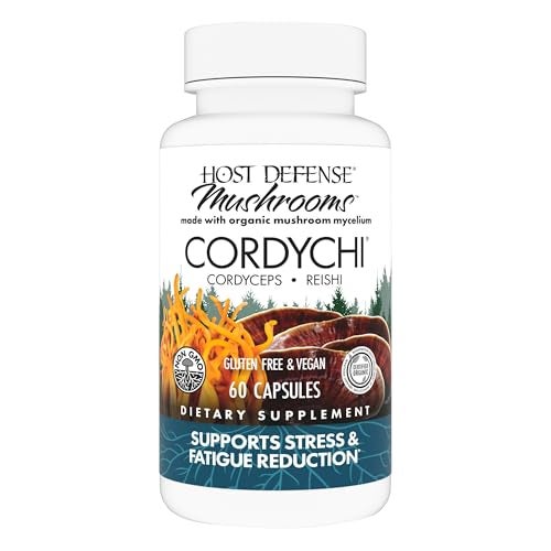 Host Defense CordyChi Capsules Energy Immune Support Supplement Cordyceps Reishi Mushroom Supplement for Relaxation Respiratory Support Aids Against Tiredness 60 Capsules 30 Servings