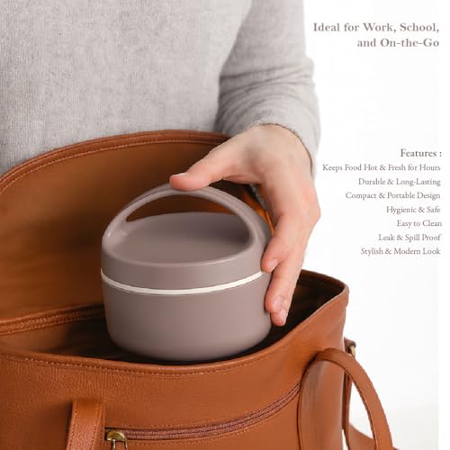 Ganesh Quick Carry 1 Layer Portable Insulated Food Container Airtight Leak-Proof Lunch Box for Office, School, Picnic (400ml) Brown - Image 3