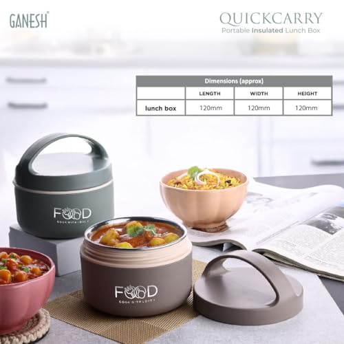 Ganesh Quick Carry 1 Layer Portable Insulated Food Container Airtight Leak-Proof Lunch Box for Office, School, Picnic (400ml) Brown - Image 5