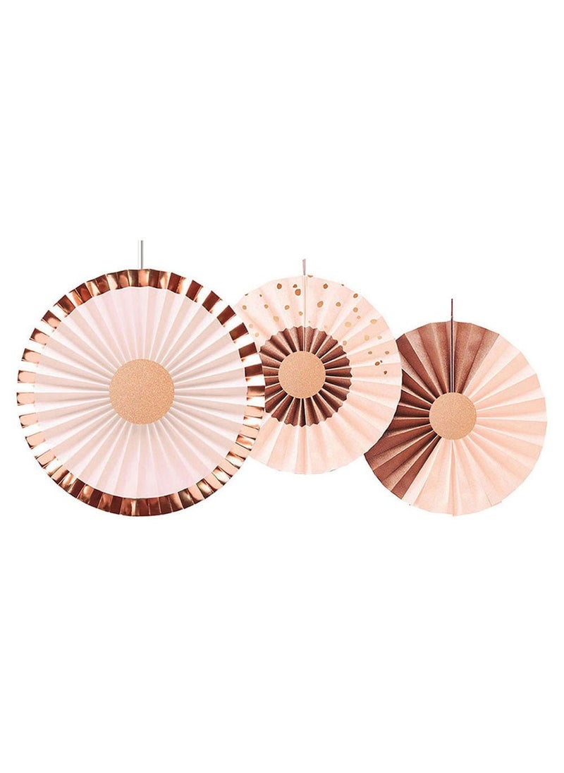 Folat Paper Rosettes Pink Rose Gold 25-35cm 3-Pack