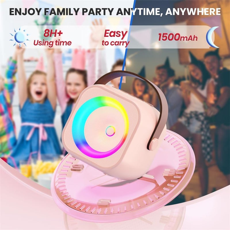 Portable Bluetooth Machine, Mini Karaoke for Kids & Adults with 2 Wireless Microphones, Ideal Gifts for Girls Ages 4-12+, Great for Family Home Party - Image 2